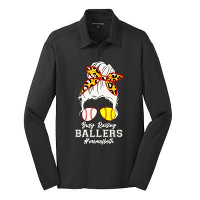 Funny Busy Raising Ballers #Mom Of Both Silk Touch Performance Long Sleeve Polo