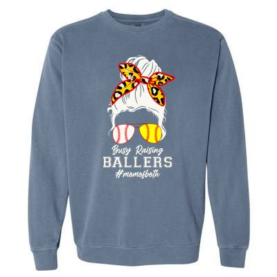 Funny Busy Raising Ballers #Mom Of Both Garment-Dyed Sweatshirt