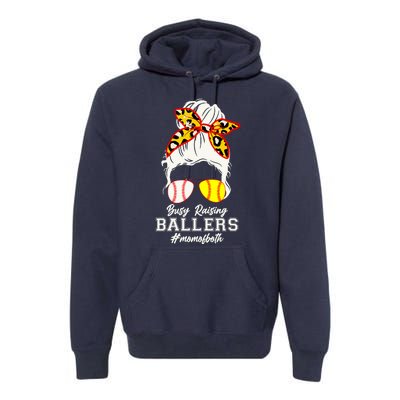 Funny Busy Raising Ballers #Mom Of Both Premium Hoodie