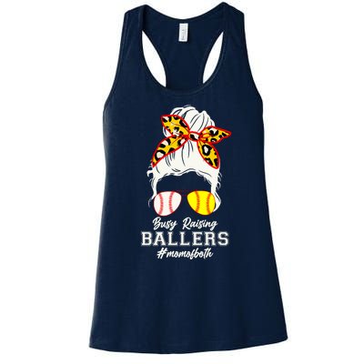 Funny Busy Raising Ballers #Mom Of Both Women's Racerback Tank