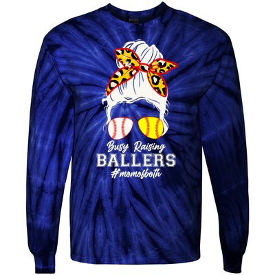 Funny Busy Raising Ballers #Mom Of Both Tie-Dye Long Sleeve Shirt