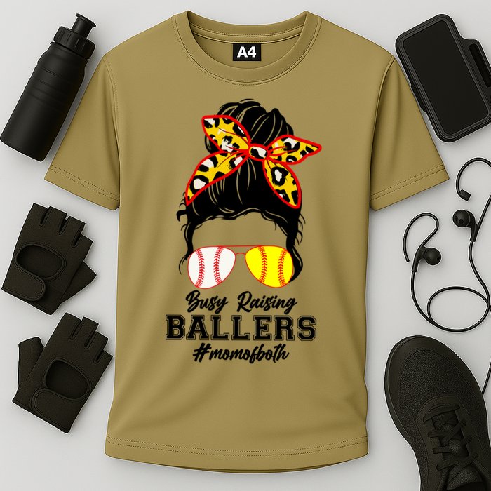 Funny Busy Raising Ballers #Mom Of Both Cooling Performance Crew T-Shirt