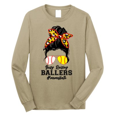 Funny Busy Raising Ballers #Mom Of Both Long Sleeve Shirt