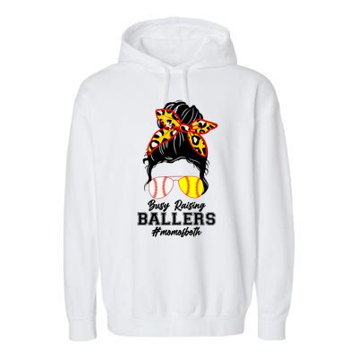 Funny Busy Raising Ballers #Mom Of Both Garment-Dyed Fleece Hoodie