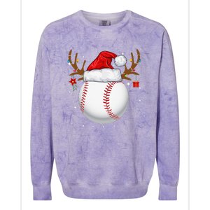 Funny Baseball Reindeer Santa Hat Christmas Holiday Gifts Colorblast Crewneck Sweatshirt