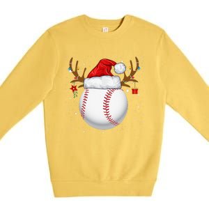 Funny Baseball Reindeer Santa Hat Christmas Holiday Gifts Premium Crewneck Sweatshirt