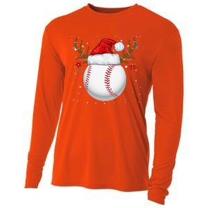 Funny Baseball Reindeer Santa Hat Christmas Holiday Gifts Cooling Performance Long Sleeve Crew