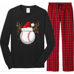 Funny Baseball Reindeer Santa Hat Christmas Holiday Gifts Long Sleeve Pajama Set