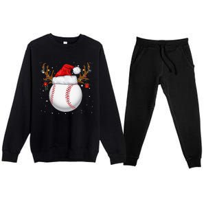 Funny Baseball Reindeer Santa Hat Christmas Holiday Gifts Premium Crewneck Sweatsuit Set