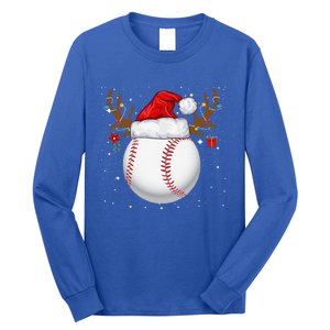 Funny Baseball Reindeer Santa Hat Christmas Holiday Gifts Long Sleeve Shirt