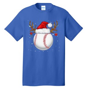 Funny Baseball Reindeer Santa Hat Christmas Holiday Gifts Tall T-Shirt