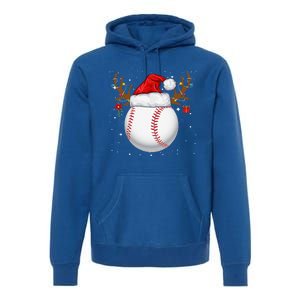 Funny Baseball Reindeer Santa Hat Christmas Holiday Gifts Premium Hoodie