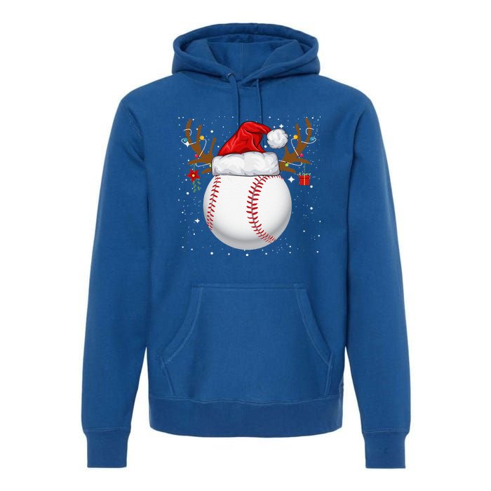 Funny Baseball Reindeer Santa Hat Christmas Holiday Gifts Premium Hoodie