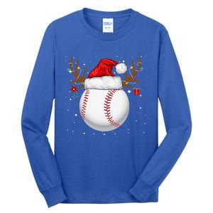 Funny Baseball Reindeer Santa Hat Christmas Holiday Gifts Tall Long Sleeve T-Shirt