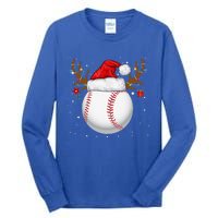 Funny Baseball Reindeer Santa Hat Christmas Holiday Gifts Tall Long Sleeve T-Shirt