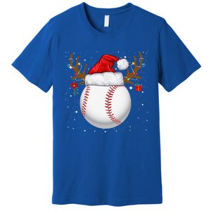 Funny Baseball Reindeer Santa Hat Christmas Holiday Gifts Premium T-Shirt