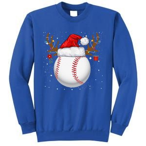 Funny Baseball Reindeer Santa Hat Christmas Holiday Gifts Tall Sweatshirt