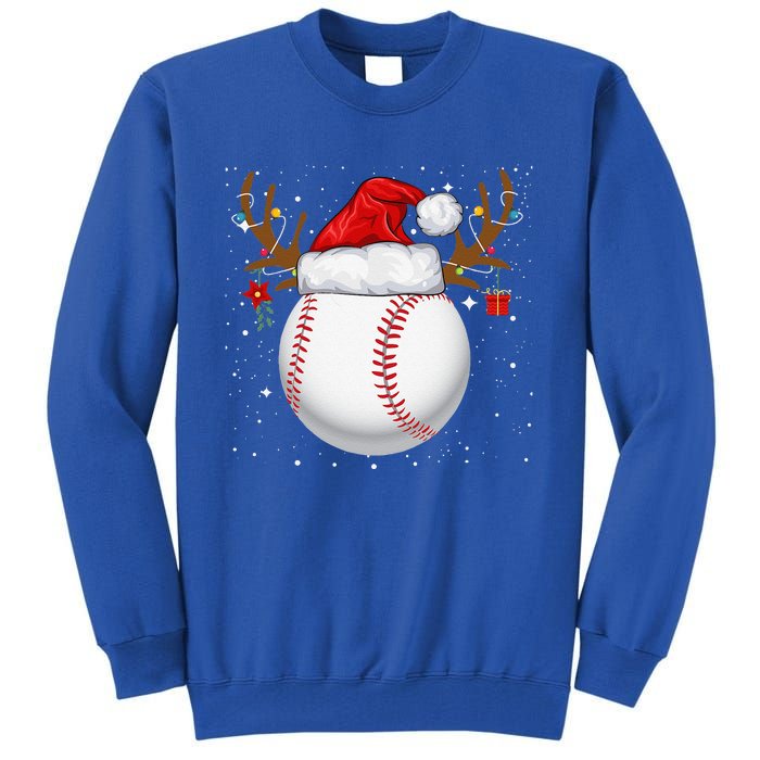 Funny Baseball Reindeer Santa Hat Christmas Holiday Gifts Tall Sweatshirt