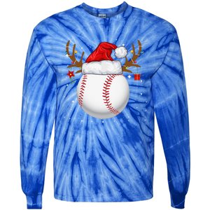 Funny Baseball Reindeer Santa Hat Christmas Holiday Gifts Tie-Dye Long Sleeve Shirt