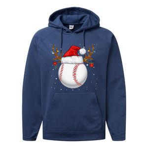 Funny Baseball Reindeer Santa Hat Christmas Holiday Gifts Performance Fleece Hoodie