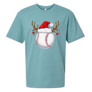 Funny Baseball Reindeer Santa Hat Christmas Holiday Gifts Sueded Cloud Jersey T-Shirt