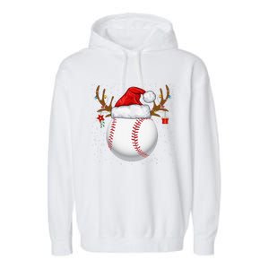 Funny Baseball Reindeer Santa Hat Christmas Holiday Gifts Garment-Dyed Fleece Hoodie