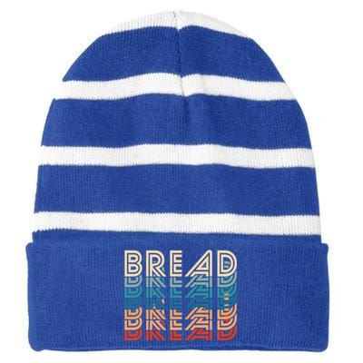 Funny Bread Retro Vintage Carb Gluten Food Lover Foodie Funny Gift Striped Beanie with Solid Band