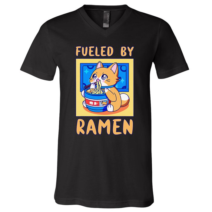 Fueled By Ra Anime Manga Food Cat Funny Kawaii Merch V-Neck T-Shirt