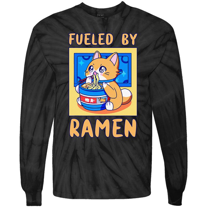 Fueled By Ra Anime Manga Food Cat Funny Kawaii Merch Tie-Dye Long Sleeve Shirt