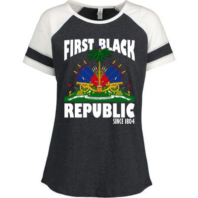 First Black Republic Since 1804 Haiti Heritage Enza Ladies Jersey Colorblock Tee