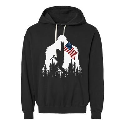 Funny Bigfoot Rock On Hold American Flag Sasquatch Believers Garment-Dyed Fleece Hoodie