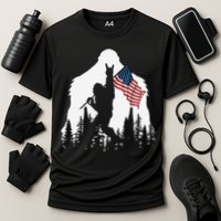 Funny Bigfoot Rock On Hold American Flag Sasquatch Believers Cooling Performance Crew T-Shirt