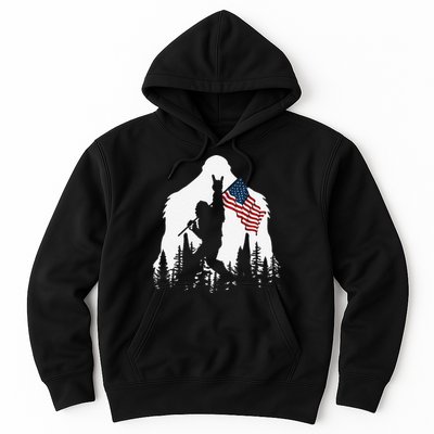 Funny Bigfoot Rock On Hold American Flag Sasquatch Believers Hoodie