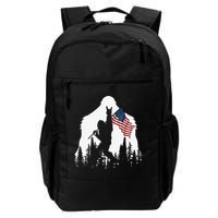 Funny Bigfoot Rock On Hold American Flag Sasquatch Believers Backpack