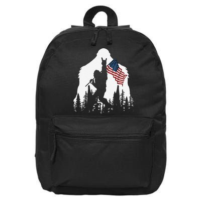 Funny Bigfoot Rock On Hold American Flag Sasquatch Believers 16 in Basic Backpack