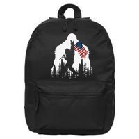 Funny Bigfoot Rock On Hold American Flag Sasquatch Believers 16 in Basic Backpack