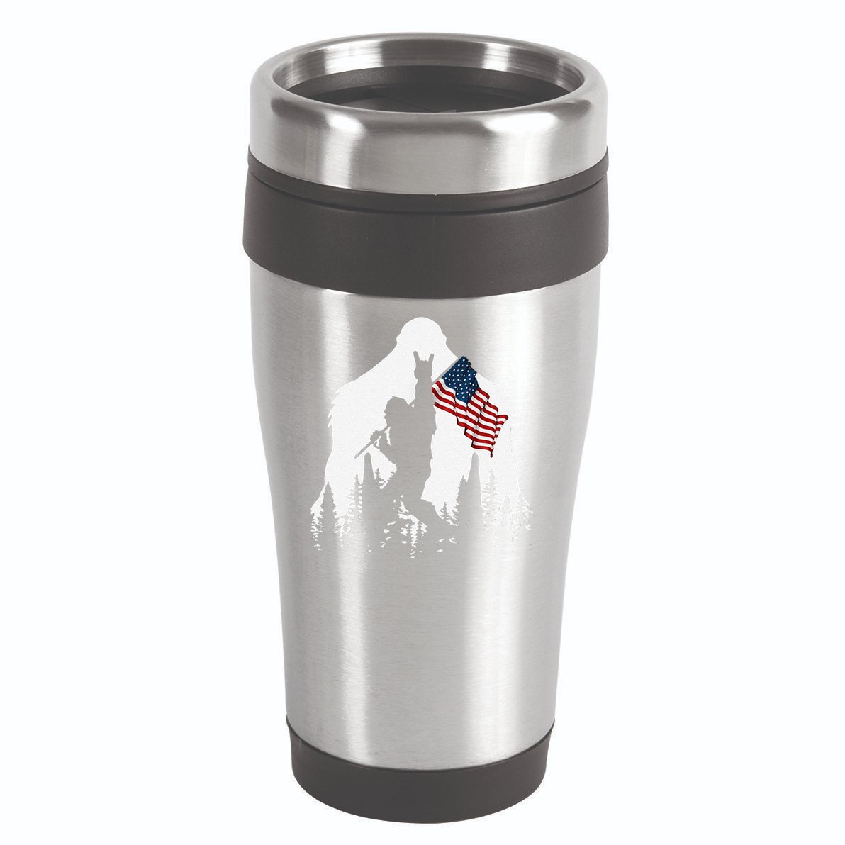 Funny Bigfoot Rock On Hold American Flag Sasquatch Believers 16oz Travel Tumbler