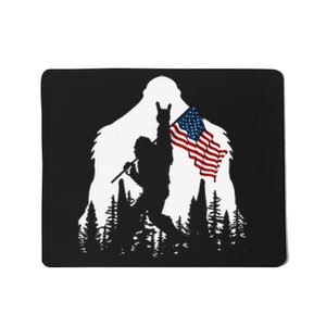 Funny Bigfoot Rock On Hold American Flag Sasquatch Believers Mousepad