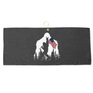 Funny Bigfoot Rock On Hold American Flag Sasquatch Believers Large Microfiber Waffle Golf Towel