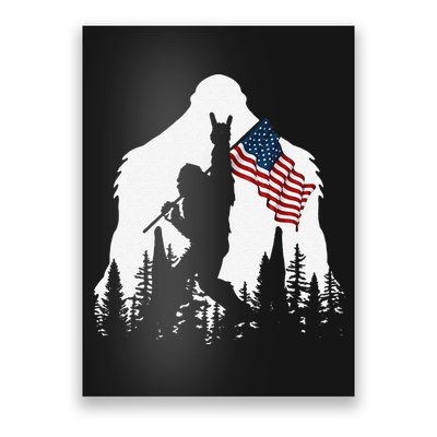 Funny Bigfoot Rock On Hold American Flag Sasquatch Believers Poster