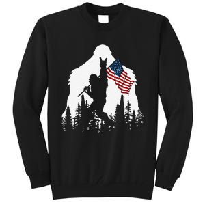 Funny Bigfoot Rock On Hold American Flag Sasquatch Believers Tall Sweatshirt