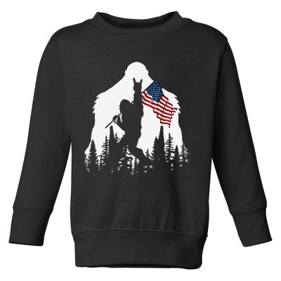 Funny Bigfoot Rock On Hold American Flag Sasquatch Believers Toddler Sweatshirt