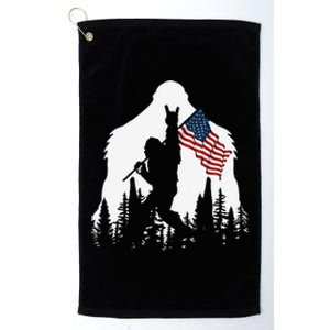 Funny Bigfoot Rock On Hold American Flag Sasquatch Believers Platinum Collection Golf Towel