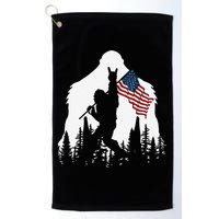 Funny Bigfoot Rock On Hold American Flag Sasquatch Believers Golf Towel