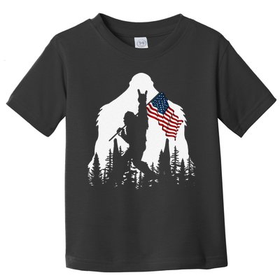 Funny Bigfoot Rock On Hold American Flag Sasquatch Believers Toddler T-Shirt