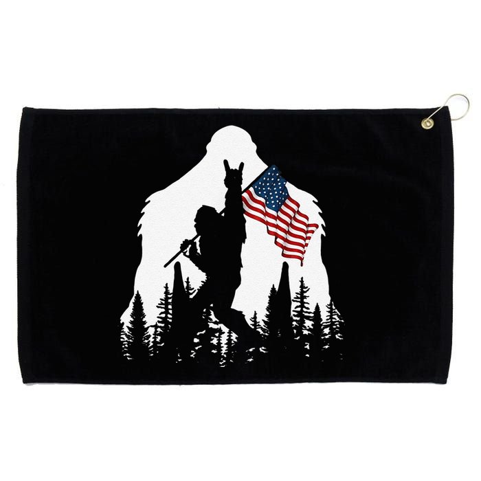 Funny Bigfoot Rock On Hold American Flag Sasquatch Believers Grommeted Golf Towel