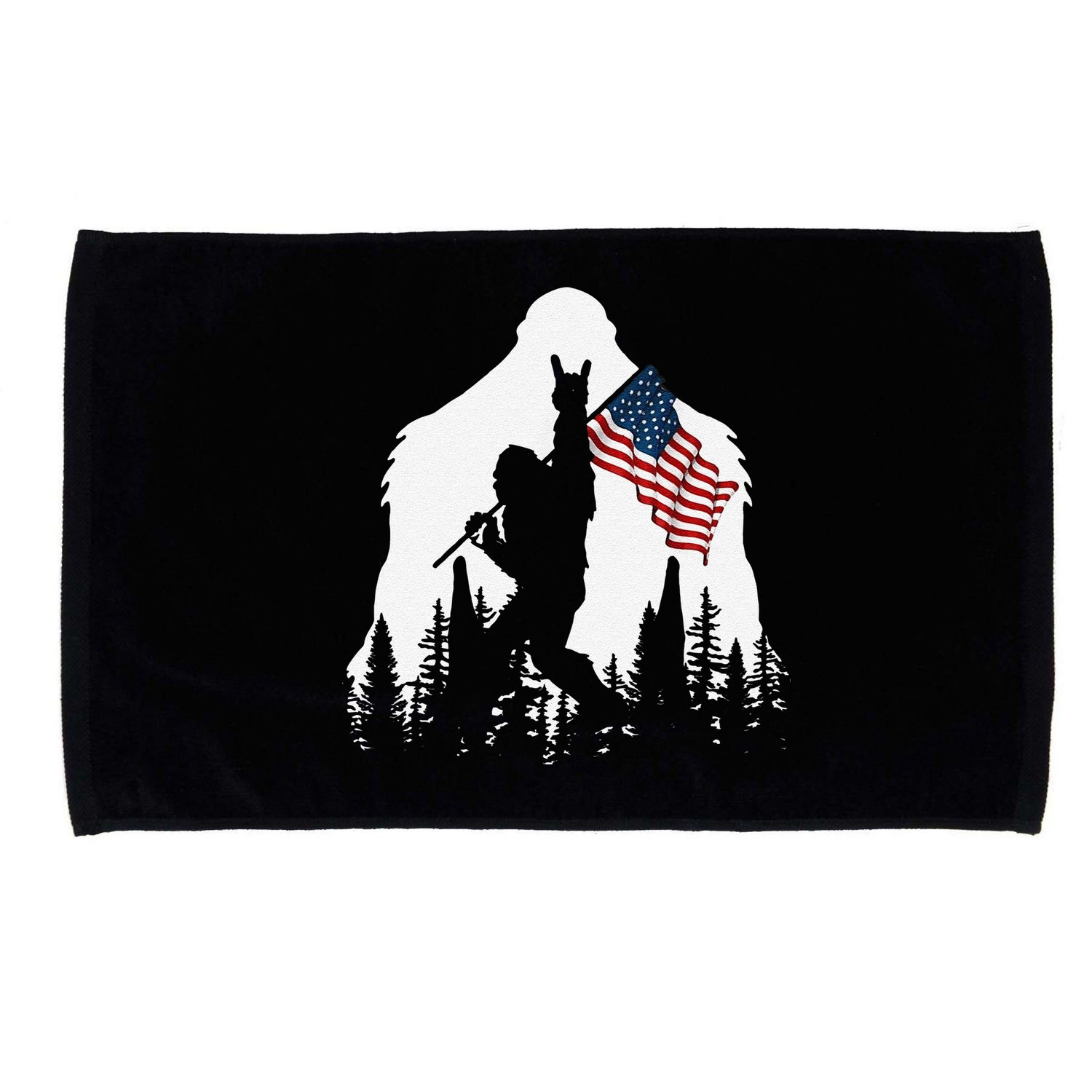 Funny Bigfoot Rock On Hold American Flag Sasquatch Believers Microfiber Hand Towel
