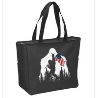 Funny Bigfoot Rock On Hold American Flag Sasquatch Believers Zip Tote Bag
