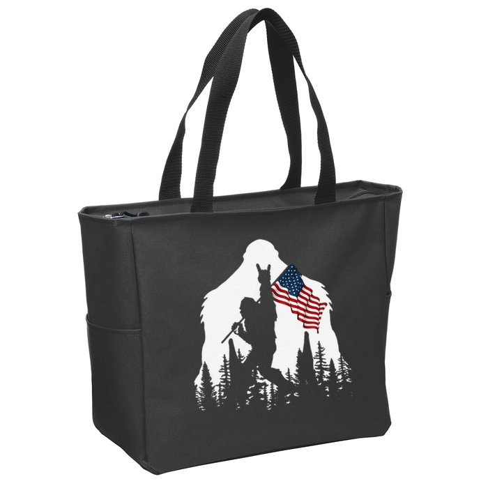 Funny Bigfoot Rock On Hold American Flag Sasquatch Believers Zip Tote Bag
