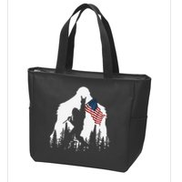 Funny Bigfoot Rock On Hold American Flag Sasquatch Believers Zip Tote Bag